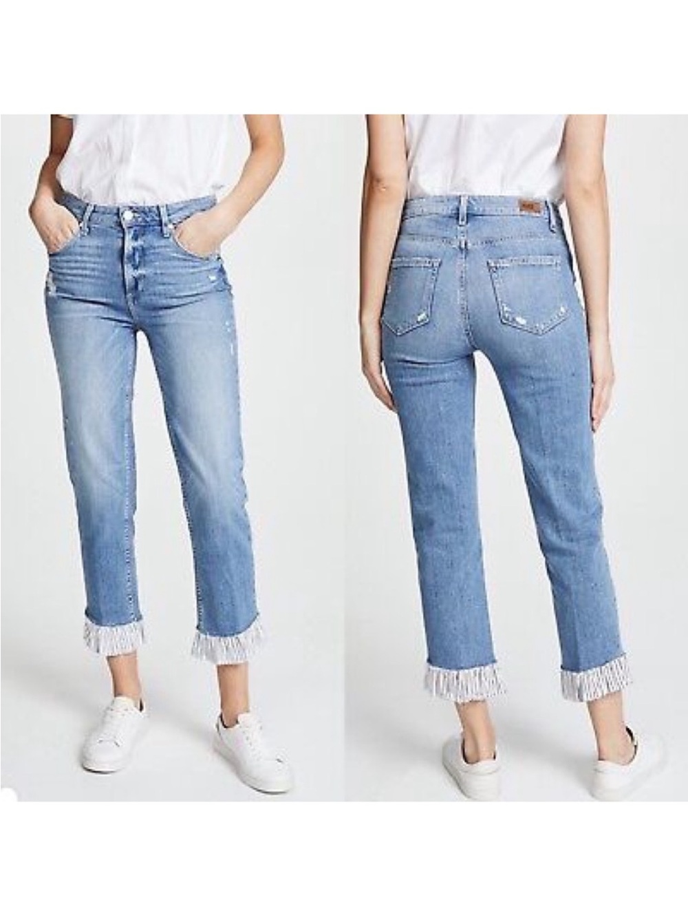 PAIGE High Rise (Sarah) Straight Ruffled Hem Crop Jeans - Picture 2 of 12